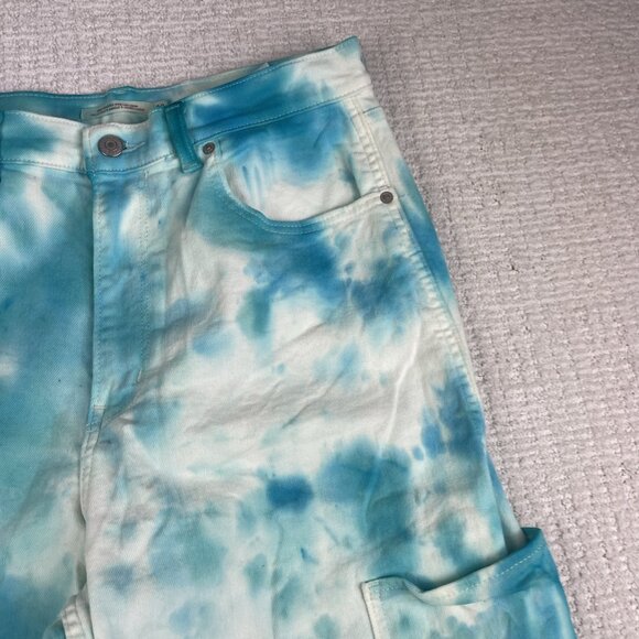 Levis Wom Cargo Jeans W30 Blue Tie Dye Hippie High-Waisted Wide Leg crop (Read) - Picture 11 of 16
